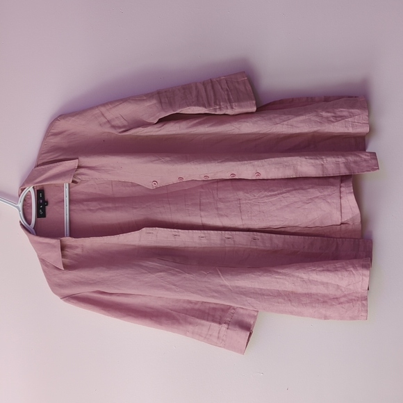 3/50$ 100% Linen Shirt Pink Button Up Size Medium - Picture 1 of 7